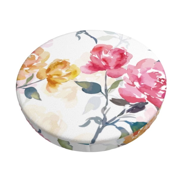 Disketp Colorful Flowers Funda Redonda para Taburete, Funda de Cojín para Silla de Bar Suave y Elástica-13 inch