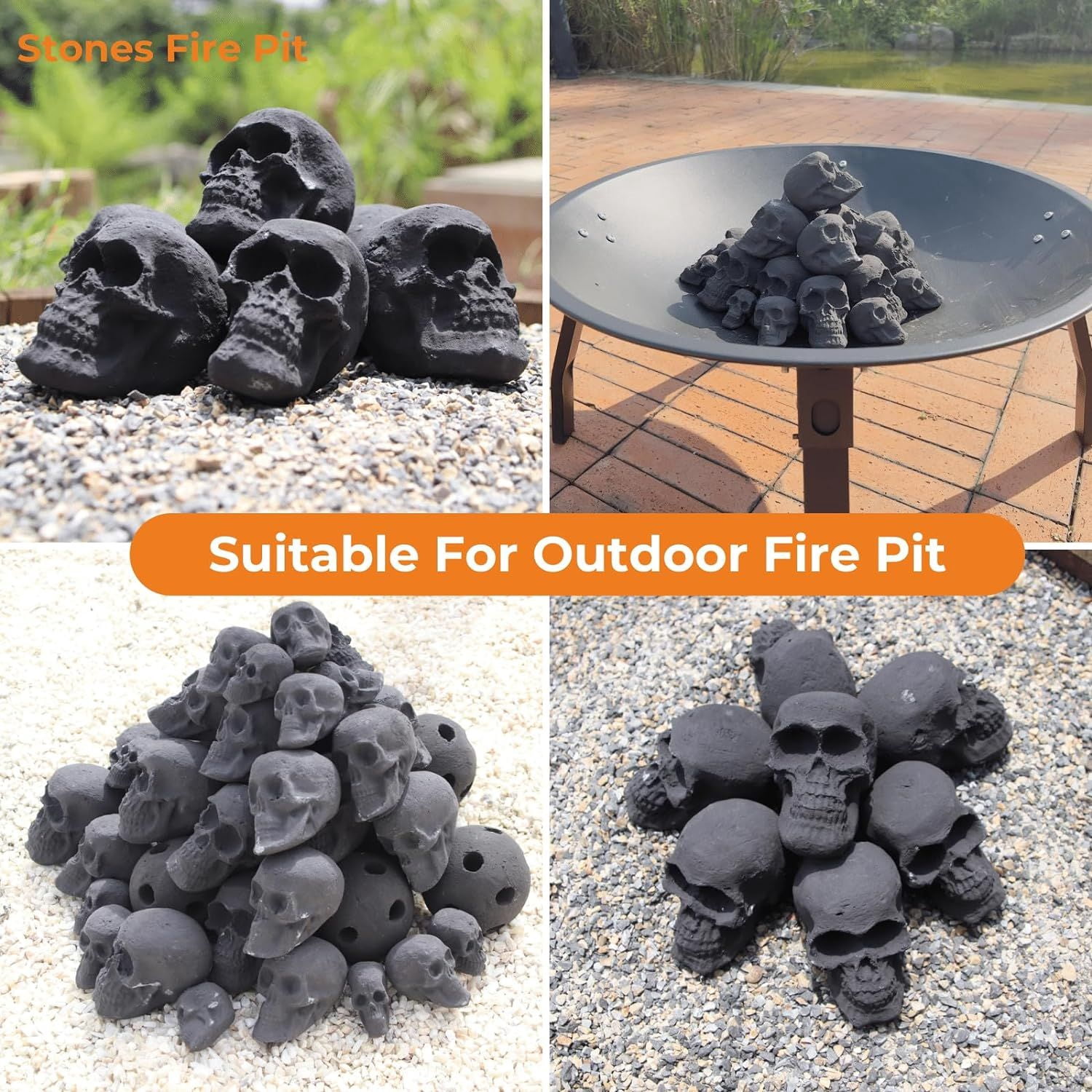 7Pcs Ceramic Skull Fire Logs for Fire Pit Fireplace 1800°F Heat Resistant Handmade Halloween Decor