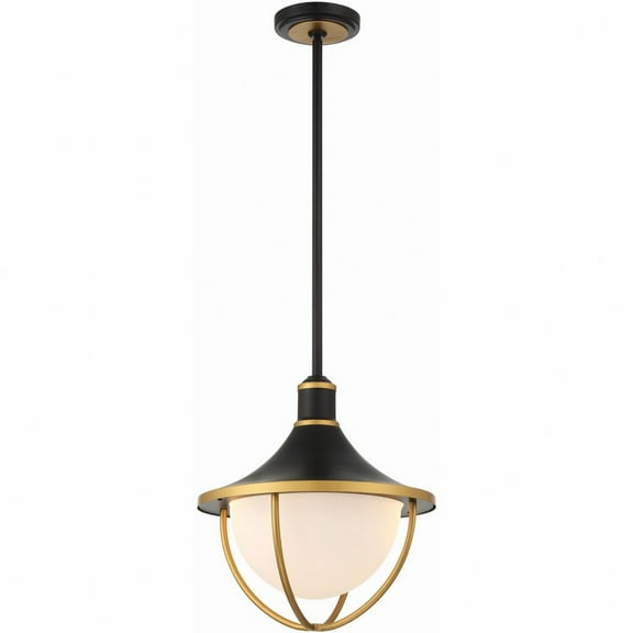 Crystorama Atlas 3 Light Matte Black and Textured Gold Outdoor Pendant - 16.5"W x 17"H x 16.5"D
