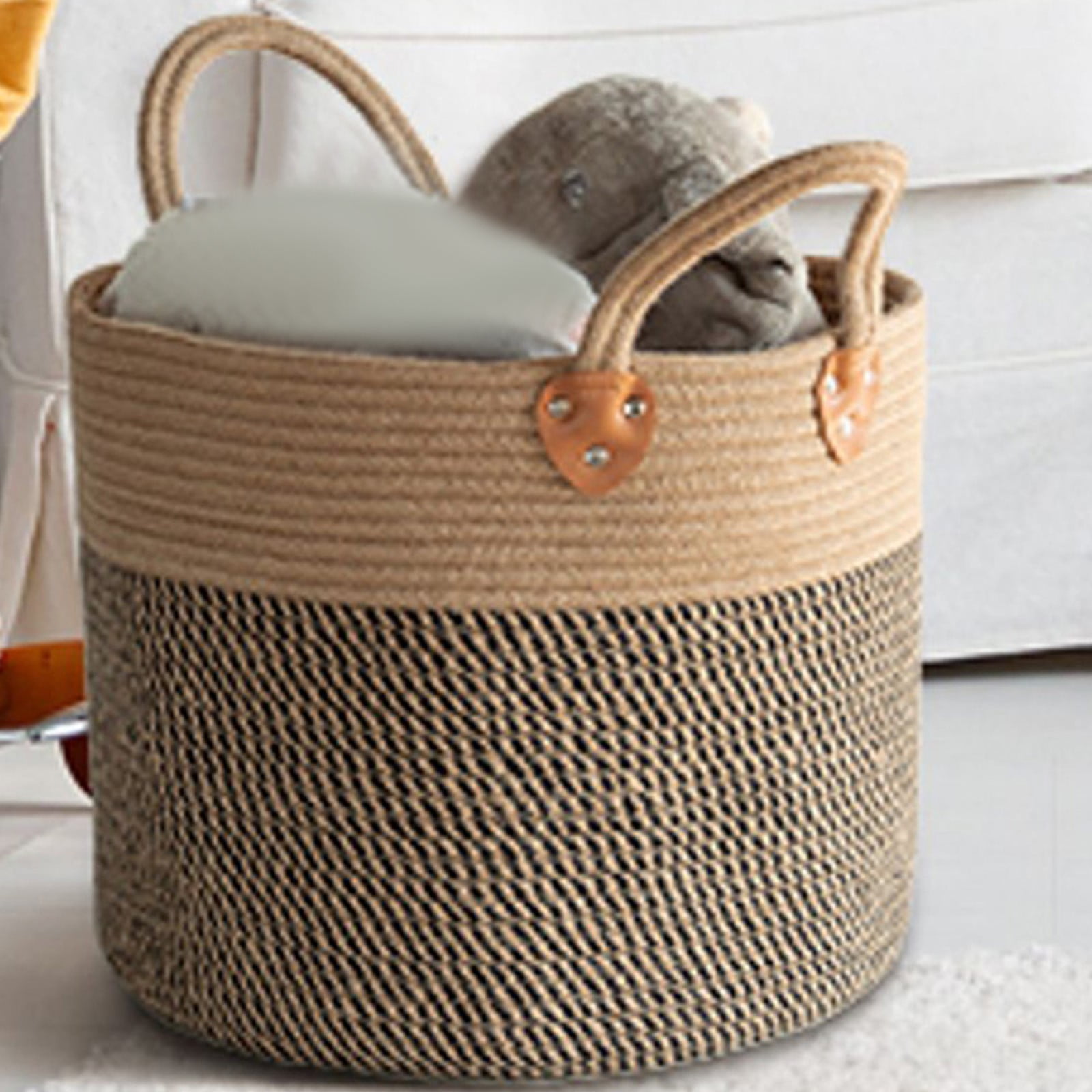Giyblacko Cotton Rope Basket Cotton Rope Woven Storage Basket Foldable Storage Basket With Handles Portable Laundry Basket For Storage Baby Clothes Hamper 10x 10inch