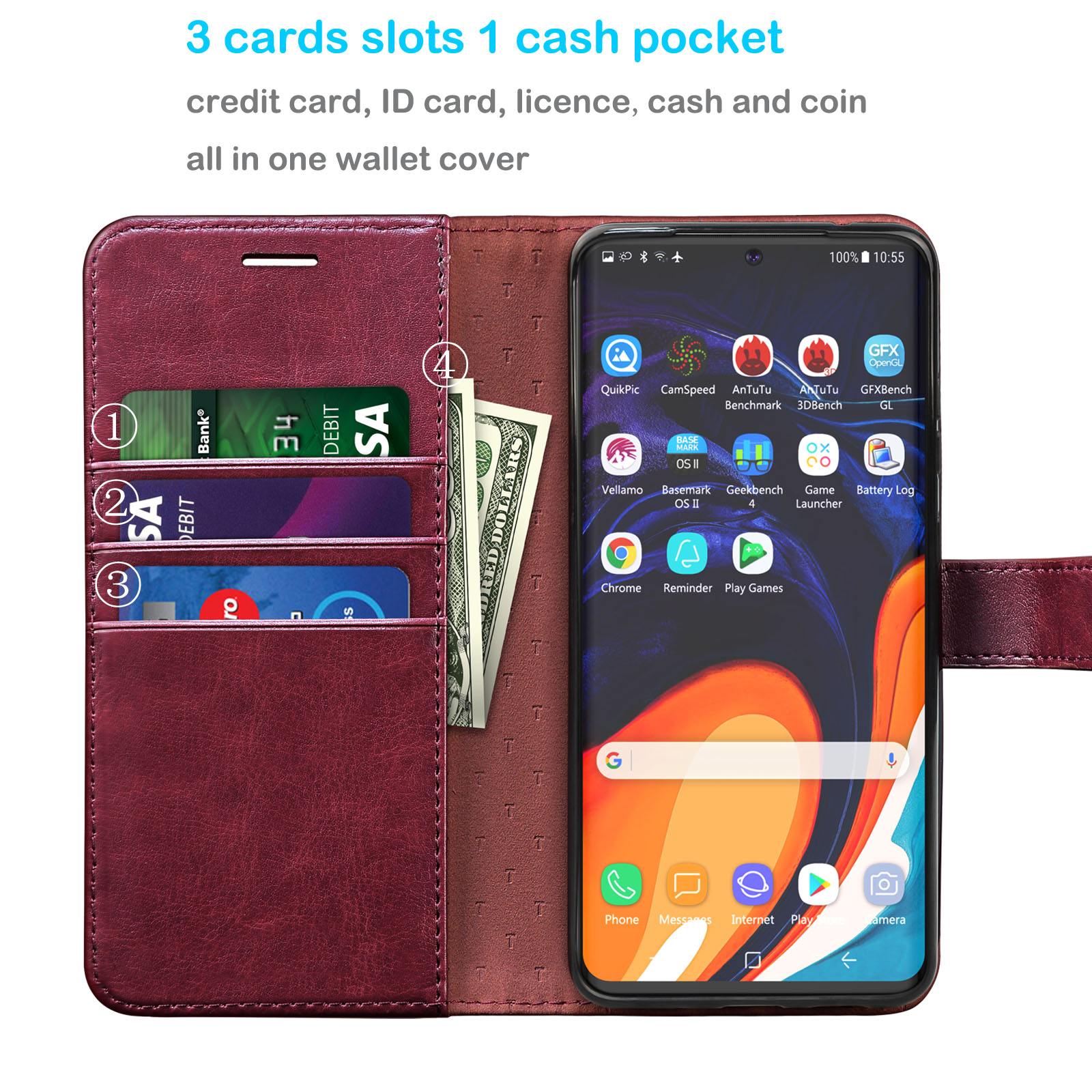 Tekcoo Wallet Cases for Galaxy S20 S20+ S20 Ultra S20 Plus 5G Premium Vegan Leather [RFID Blocking] Luxury ID Cash Credit Card Slots Holder Carrying Pouch Phone Folio Flip Cover [Wine Red] - image 3 of 7