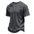 thumbnail image 3 of Mens Henley Shirt Short Sleeve Casual Button Basic Tees Slim Fit Stretch Summer T Shirts Dark Gray S, 3 of 6