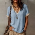 thumbnail image 4 of Diufon Cotton Linen Tops for Women Lace Trim V Neck Short Sleeve Shirts Summer Fashion Vacation Boho Blouses, 4 of 7