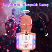 Bonaok Bluetooth Wireless Karaoke Microphone, Portable Handheld Karaoke Machine with LED Lights, Bluetooth Microphone Speaker Singing Gift for Kids Adults(Rose Gold)