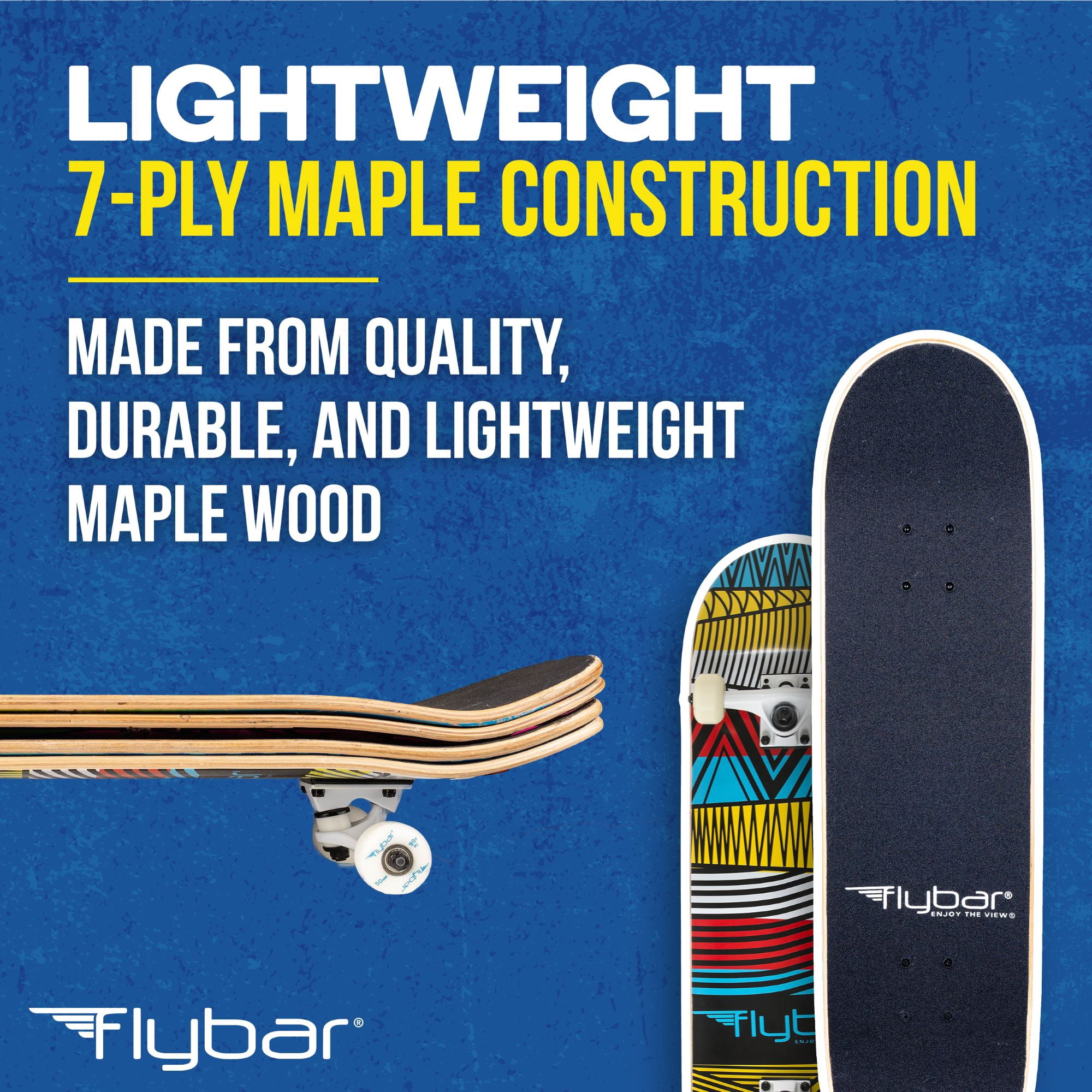 Flybar Skateboards for Beginners, Complete Standard 31 Inch Skateboard, Double Kick, 8" Deck, Lightweight, Aztec