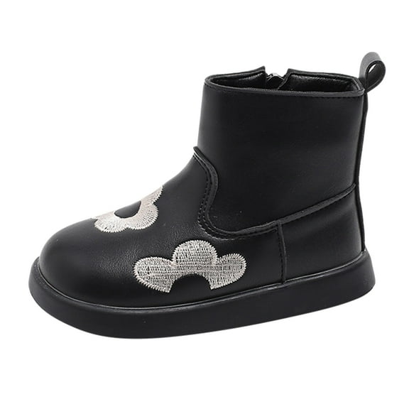 XXWXYD Toddler Shoes Girls Spring Autumn Winter Boots Plus Velvet Short Boots Children's Side Zipper Boots Baby Short Boots for Simple Casual Non Slip Breathable Shoe(2-2.5 Years,Black)