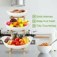thumbnail image 2 of JieC 3 Tier Ceramic Fruit Basket with Bamboo Wood StandVegetable Fruit Bowl for Kitchen Counter, Green, 2 of 9
