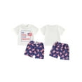 thumbnail image 3 of Aojekbee 4th of July Toddler Boys Outfits Letter Print Round Neck Short Sleeve T-Shirts Tops and Flag Print Shorts 2Pcs Clothes Set, 3 of 10