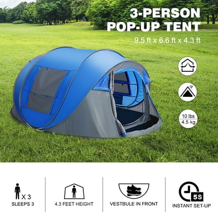Finether 3-Person Pop Up Tent Outdoor Ultralight Waterproof Family Tent with Carrying