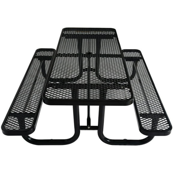 GVN Picnic Tables for Backyard,6 ft. Rectangular Outdoor Steel Picnic Table ,BLACK with umbrella pole