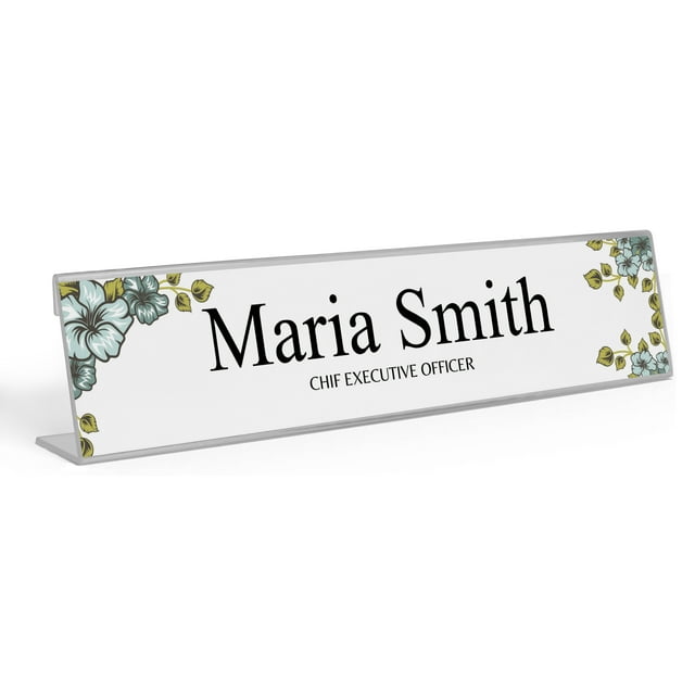 Printtoo Personalized Desk Name Plate Pretty Floral Custom Acrylic Office Desk Name Plate Accessory 2x10 Inches