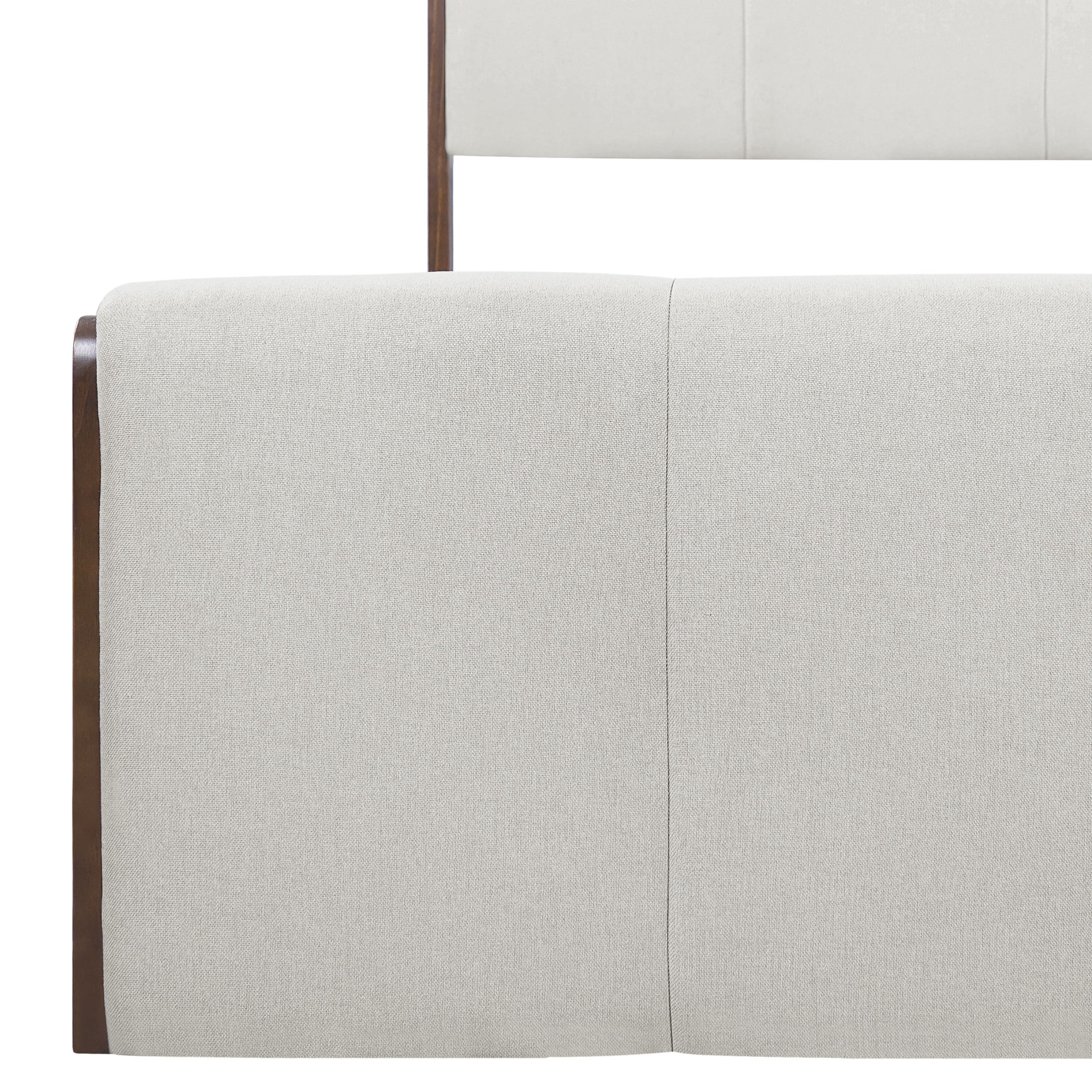 Christopher Knight Home Queen Upholstered Bed Frame, Platform Bed with Wood Trim, Gray + Walnut