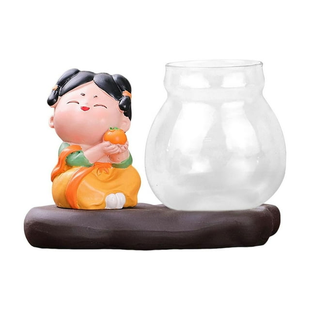 GUOOL Tang Lady Vase Hydroponique avec Figurine en Résine Stand Moderne Vase en Verre Terrarium Style