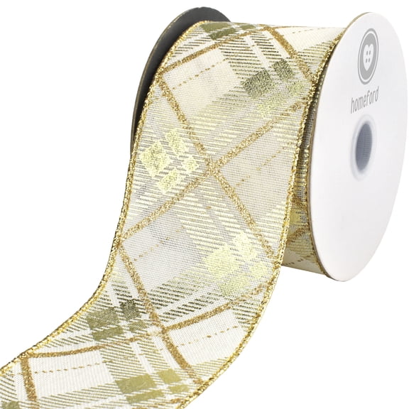 Homeford Christmas Metallic Plaid Twill Wired Ribbon, 2-1/2-inch, 10-yard, Gold