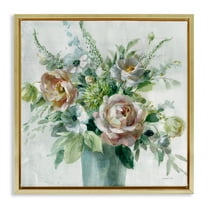 Stupell Industries Sage & Peach Blossoms Botanical & Floral Painting Gold Floater Framed Art Print Wall Art, 25 x 25