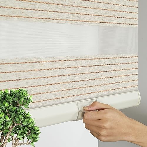 Natural Woven Faux Linen Cordless Zebra Blinds for Windows Roller Shades Room Darkening Thermal Insulated Free-Stop Blinds for Doors, Home and Living Room, Cream(31" W x 72" H, Cream)