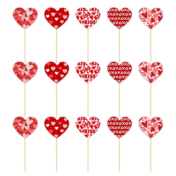 Juego de 15 jarrones con forma de corazón con flores para San Valentín, decoración romántica de mesa para centro de mesa, fiesta, boda