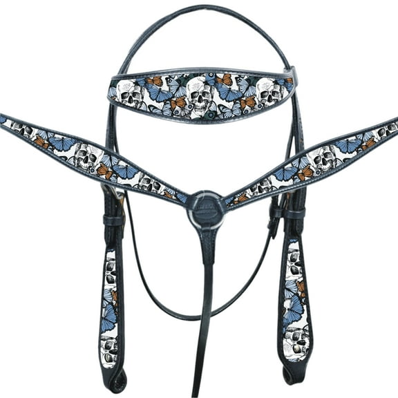 Western Horse Headstall Breast Collar Set American Leather Skull Hilason