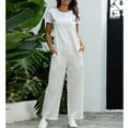 thumbnail image 2 of Diufon Women's Cotton Linen Playsuit Sleeveless Strap Button Jumpsuit Solid Color Long Romper with Pockets, 2 of 7