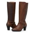 Mysoft Women Knee High Boots Brown Female Wide Calf Chunky Heel Boots