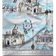 thumbnail image 1 of Soimoi Blue Georgette Viscose Fabric Giraffe,Human Face & Ancient Place Architectural Fabric Prints by Yard 42 Inch Wide, 1 of 1
