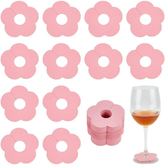 150 Pcs Drink Name Tags for Wine Glasses Flower/Round Shape Pink Paper Wine Glass Marker Blank Wine Glass Charm Cocktail Champagne Tag Identification Marker for Party Guest DIY