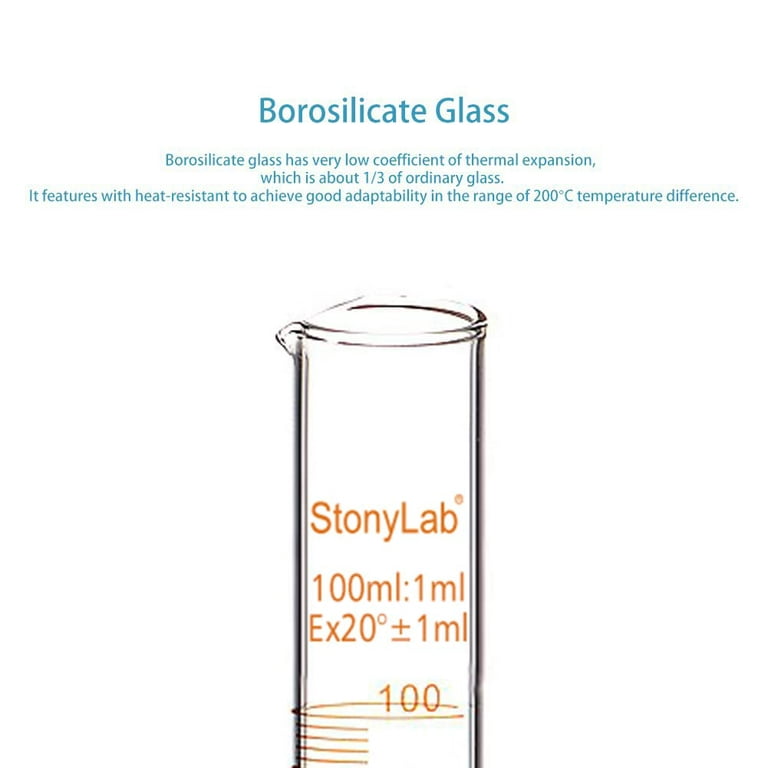 StonyLab 4-Pack Borosilicate Glass 100ml Heavy Wall Graduated Cylinder Measuring Cylinder - 100ml