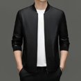 thumbnail image 4 of Chaqueta de cuero genuino para hombre, estilo coreano, corta, ajustada, con cuello de béisbol, informal, de moda, para otoño y primavera, 4 of 5