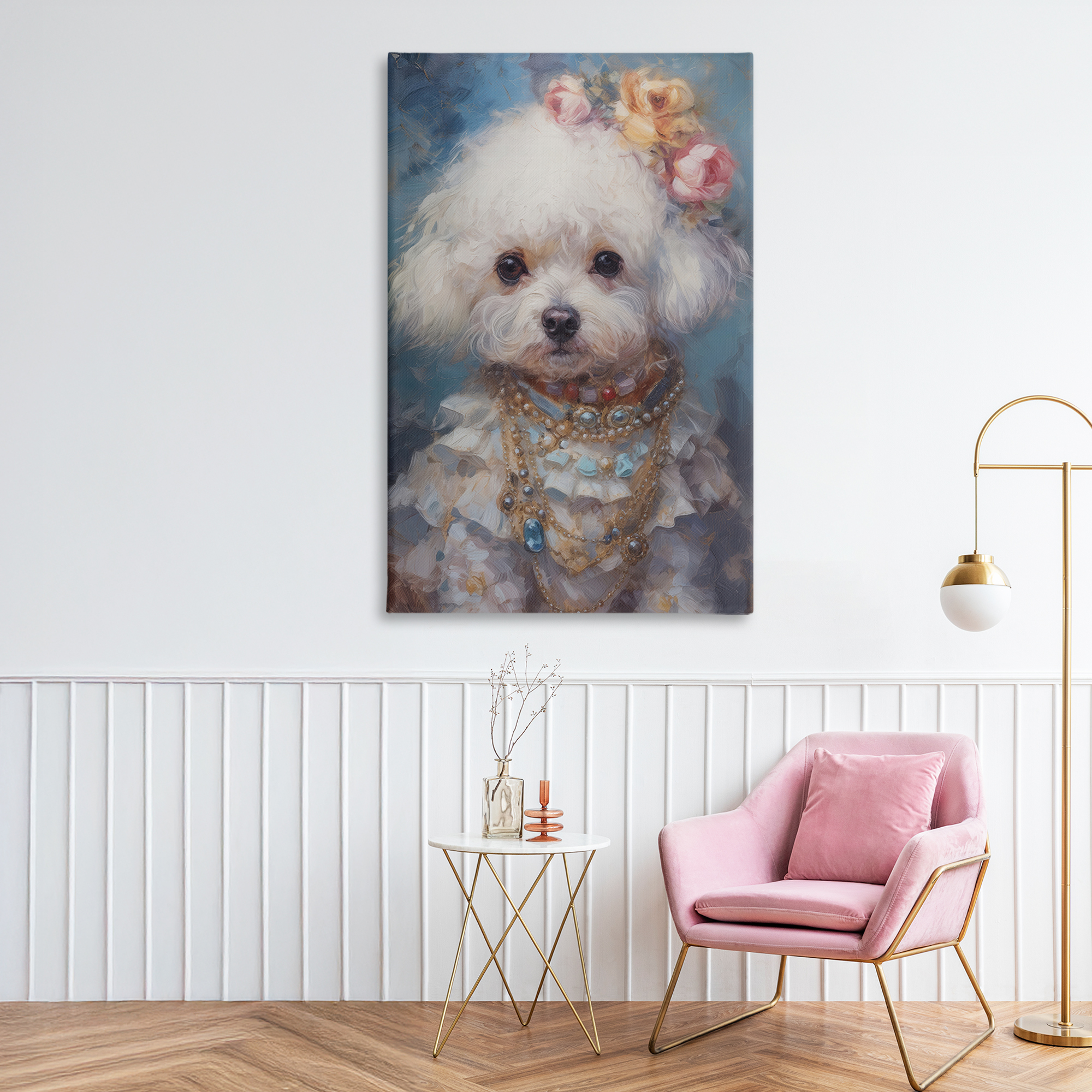 Stupell Industries Victorian Era Bichon Frise Canvas Wall Art design by Wumples, 45 x 30