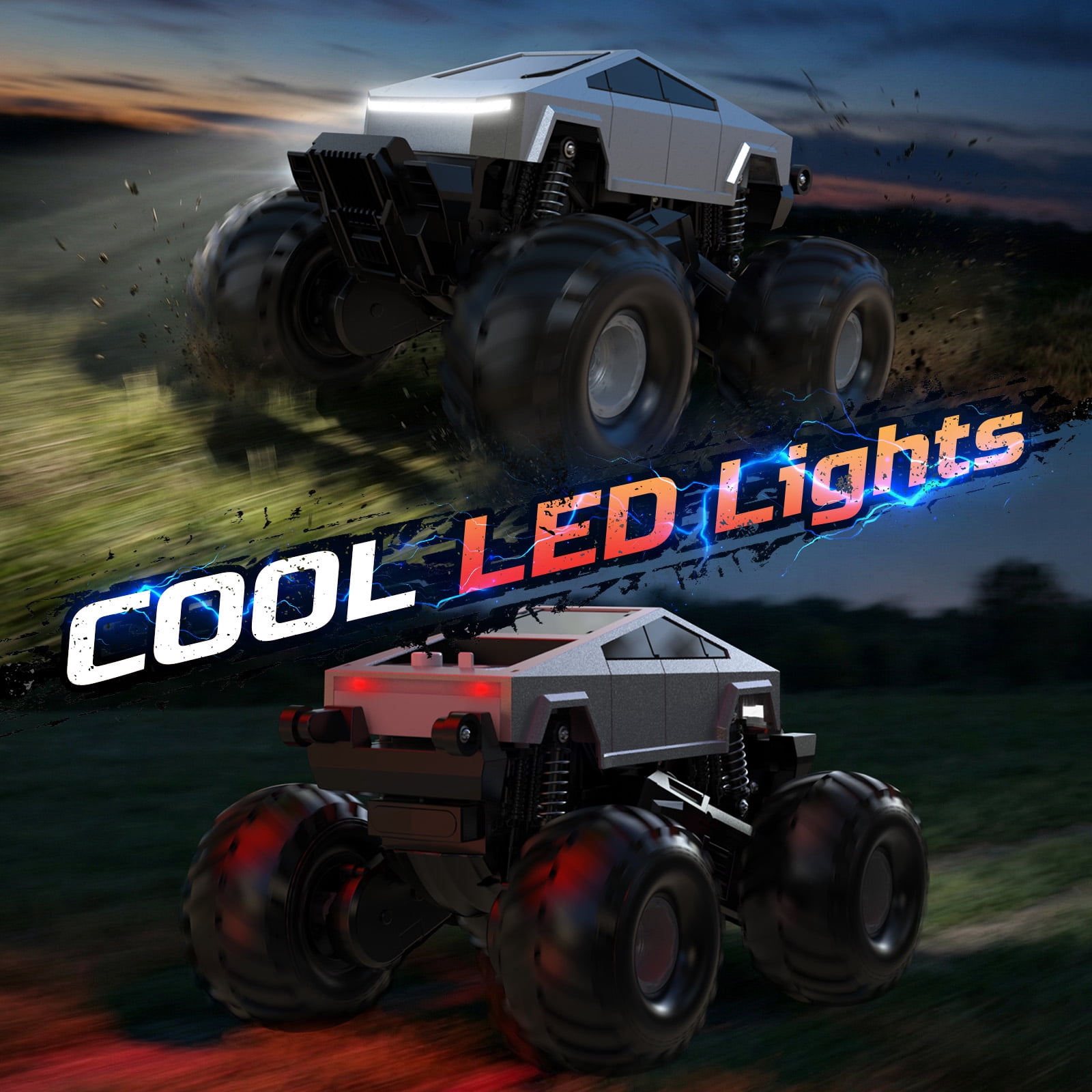 JoyStone Amphibious RC Car for Kids, 4WD Remote Control Monster Truck, All-Terrain Waterproof RC Truck with 360° Stunts, One-Key Stand-Up, LED Lights, Off-Road Toy for Boys Girls