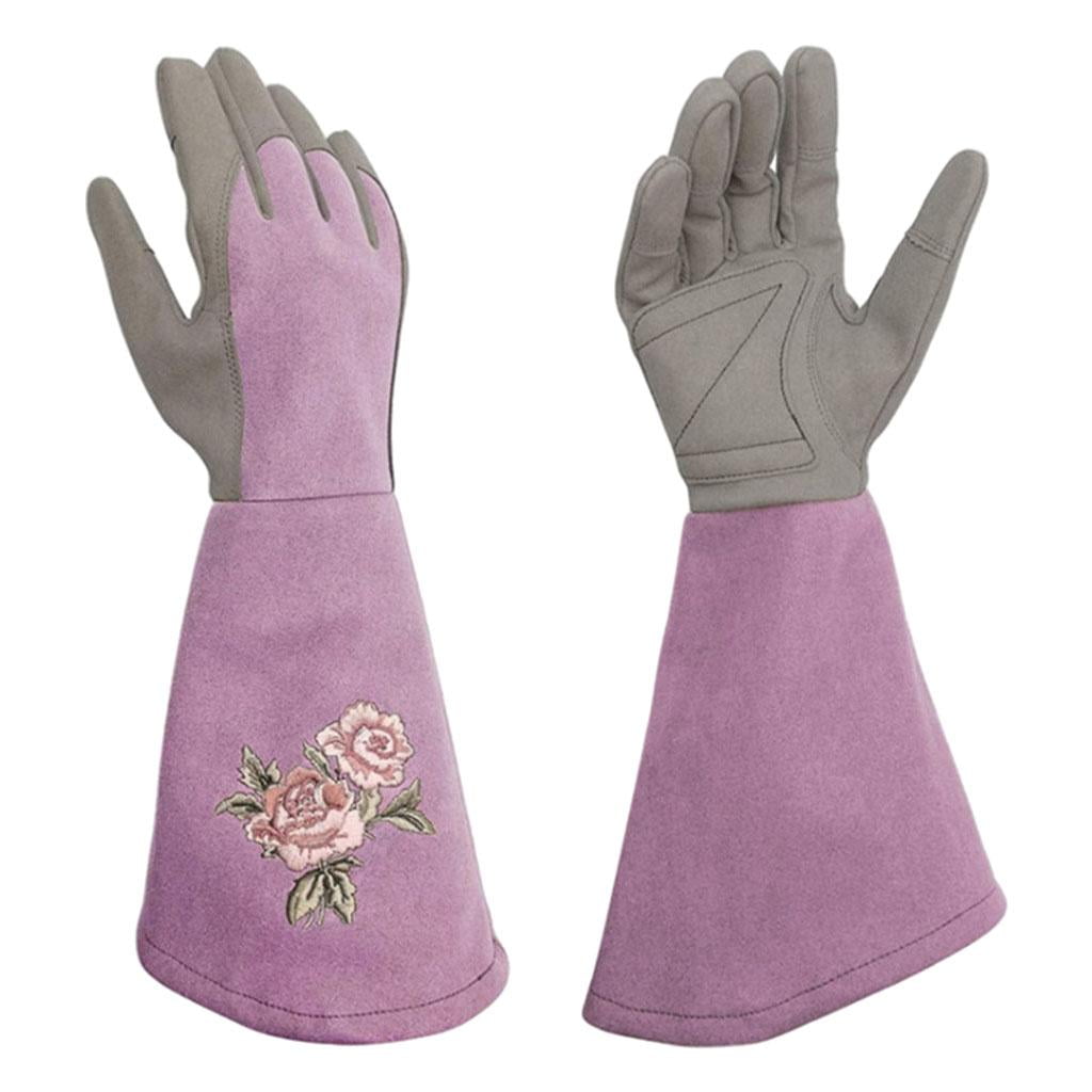 Handlandy Ladies Leather Gardening Gloves Thorn Proof Long Gauntlet Garden Rose 