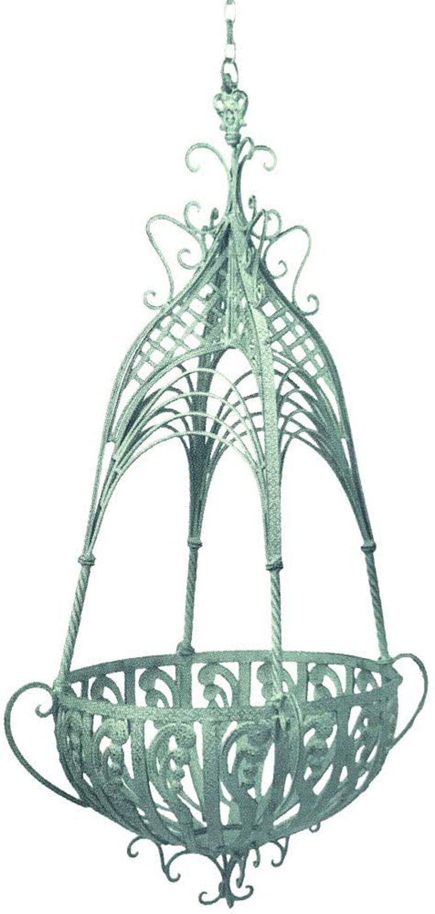 Hanging Lattice Basket Planter Antique White Wrought Iron Metal Victorian Style 