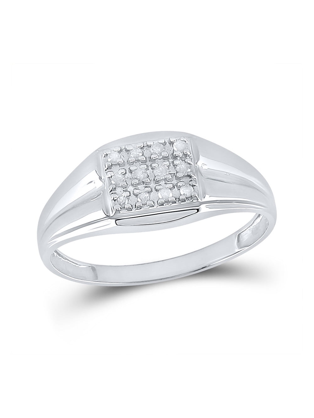 1/8 Cttw Sterling Silver Mens Round Diamond Square Cluster Ring