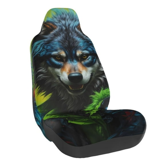 Pofeuu Realistic Style Wolf Warrior Print Automotive Car Seat Covers Flat Cloth Full Set Seat Covers,Car Seat Covers front seats for Cars Trucks and SUVs