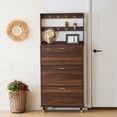 thumbnail image 3 of Hassch Shoe Cabinet with Coat Rack, Brown Wooden Shoes Cabinet for Entryway, 8 Coat Hooks & 3 Narrow Storage Flip Drawers, Modern Shoe Rack Organizer Cabinet for Hallway, 3 of 9