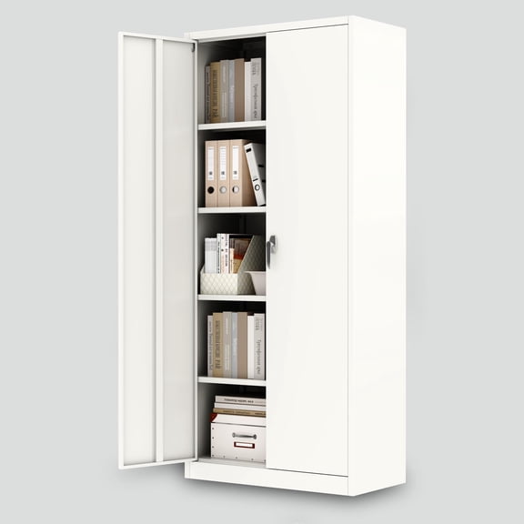 Storage Metal Cabinet 71 in with Doors and 4 Adjustable Shelves, Heavy Duty Steel Cabinet, Adjustable Feet and Lock, for Pantry Garage Craft Bedroom Office Shop