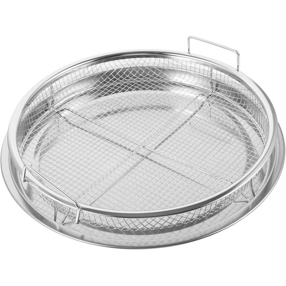 2 Pieces Air Fryer Basket for Oven,Set Round Silver 12.9'' Non-stick Stainless Steel Mesh Air Fryer Baking Tray Accessories Rack Roasting Grill Basket for Convection Oven Air Fryer, Dishwasher Safe