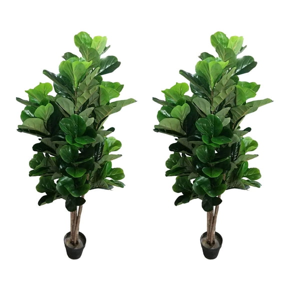 AMERIQUE Paire Magnifique et Dense Figuier Lyre de 5 Pieds Plante en Soie Artificielle avec Protection UV, avec Pot en Plastique pour Pépinière, Technologie Feel Real, 5 Pieds Chacun, Vert, 2
