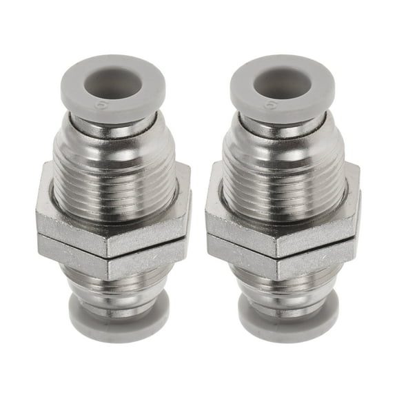 Unique Bargains Push to Connect Air Fittings 1/4" Bulkhead Union Plastic 2 Pcs White Silver Tone
