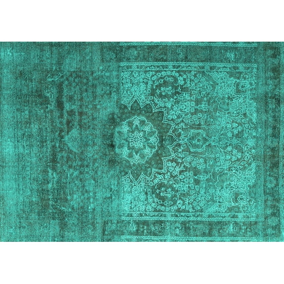 Ahgly Company Machine Washable Indoor Rectangle Persian Turquoise Blue Traditional Area Rugs, 7' x 10'