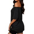 thumbnail image 3 of Seffadzy Womens Oversized T-Shirts Short Sleeve Off The Shoulder Loose Fit Tops Casual Summer Daily Workout Yoga Shirts, 3 of 5