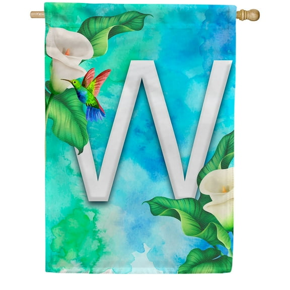 America Forever Summer Flowers Birds Monogram House Flag Letter W 28 x 40 inches Hummingbird Calla Lily Spring Floral Double Sided Vertical Outdoor Yard Lawn Decorative White Floral House Flag