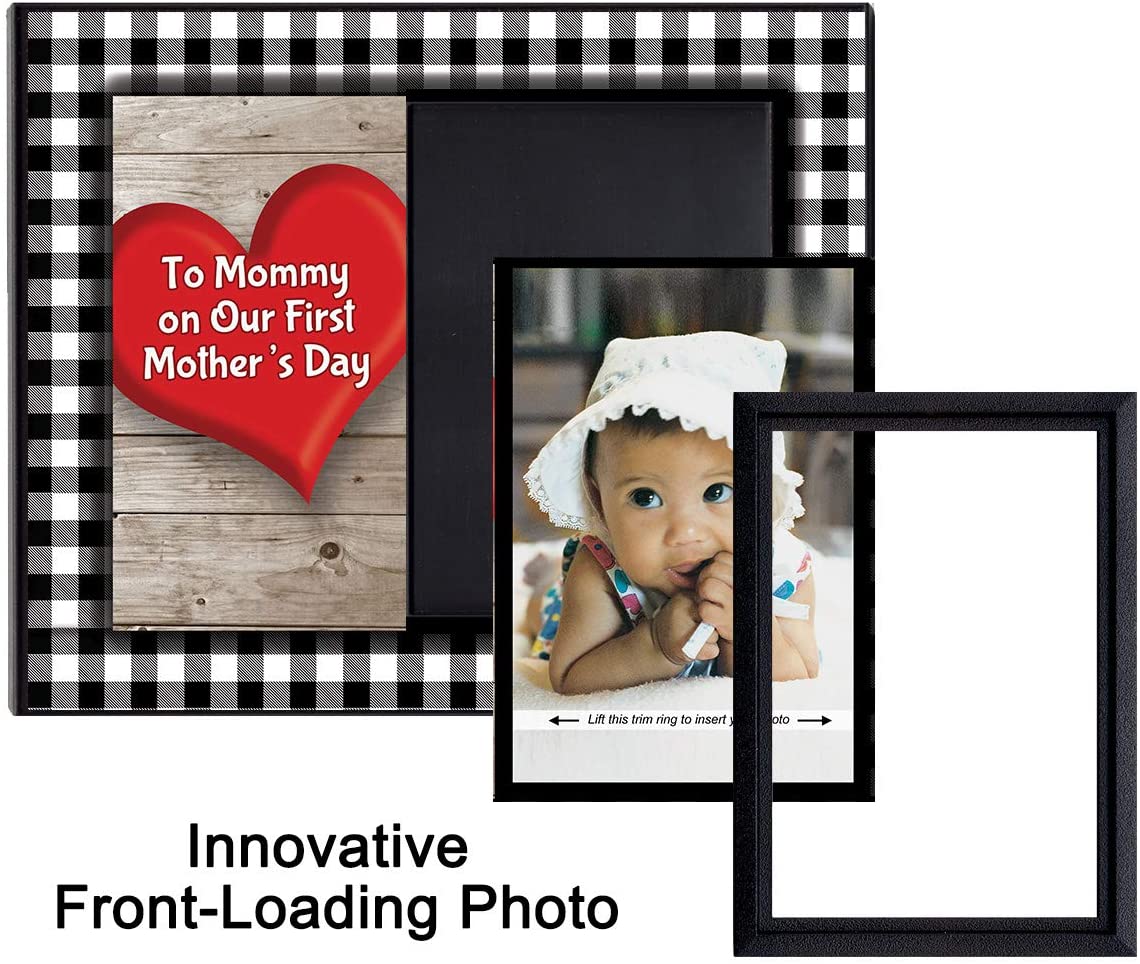 for First Time Mom | 1st Mothers Day Frame to Mommy on Our First Mother's Day Picture Frame | Holds 3.5” x 5” Photo | Boy or Girl Nursery Decor | Black & White Buffalo Plaid - image 5 of 7