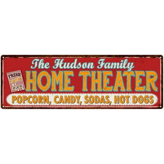 The HUDSON Family Home Theater Sign Gift 6x18 Metal Movies Decor 206180100202