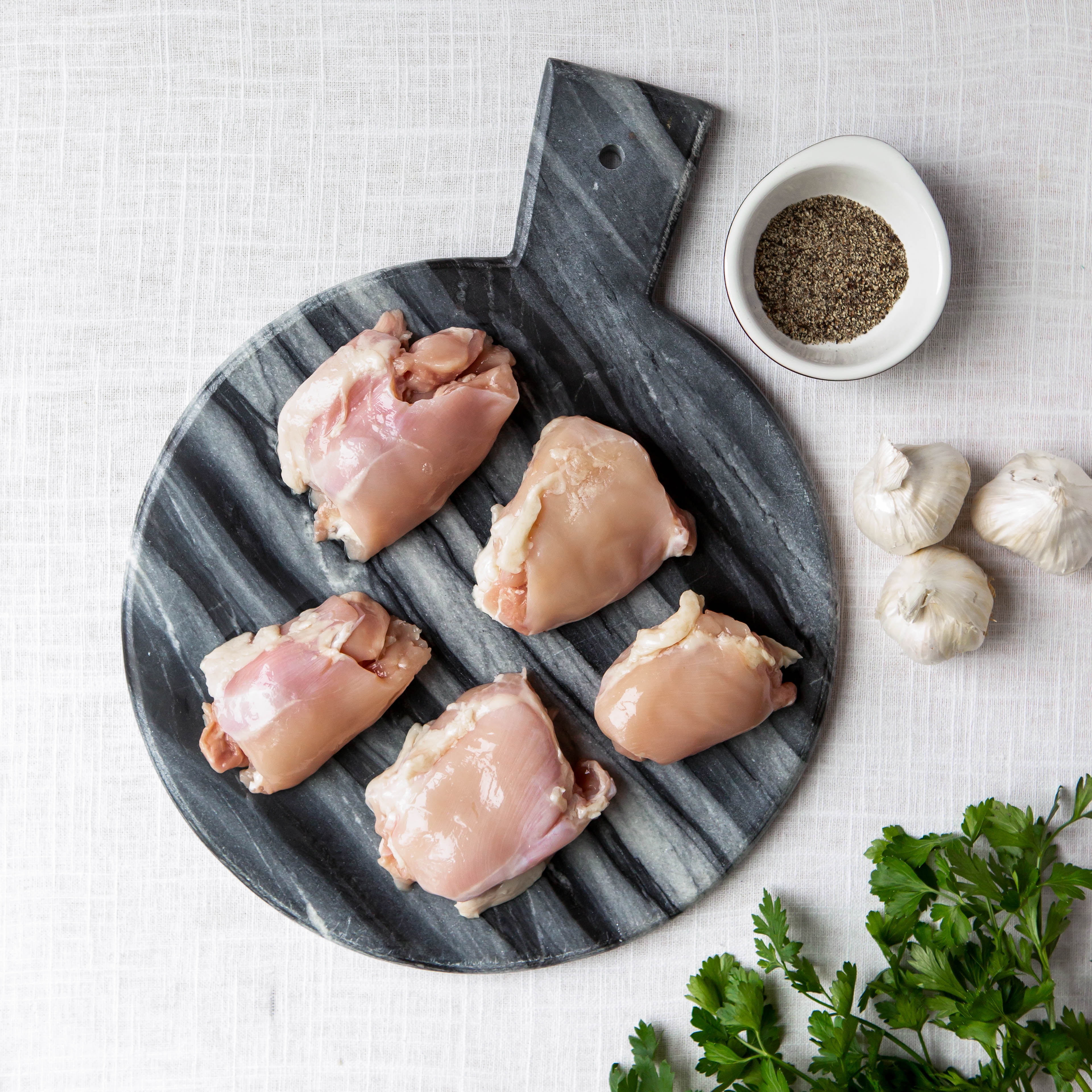 Crescent Halal Hand-Cut Fresh Boneless Skinless Chicken Thighs, 19 g Protein, 1.25 - 2.25 lb, All-Natural