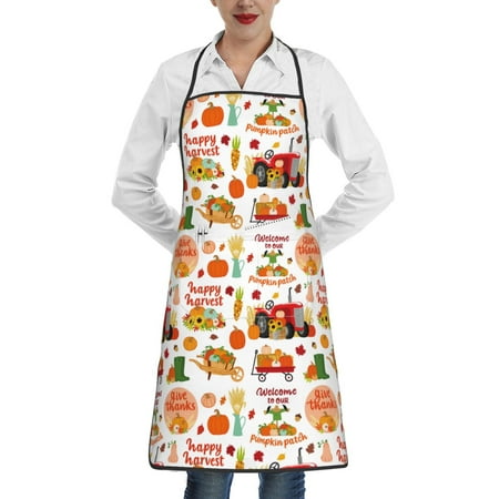

Lukts Fall Farm Pumpkin Pattern Kitchen Apron Waterdrop Resistant Apron with adjustable Aprons for Women and Men with Pockets Cooking Apron