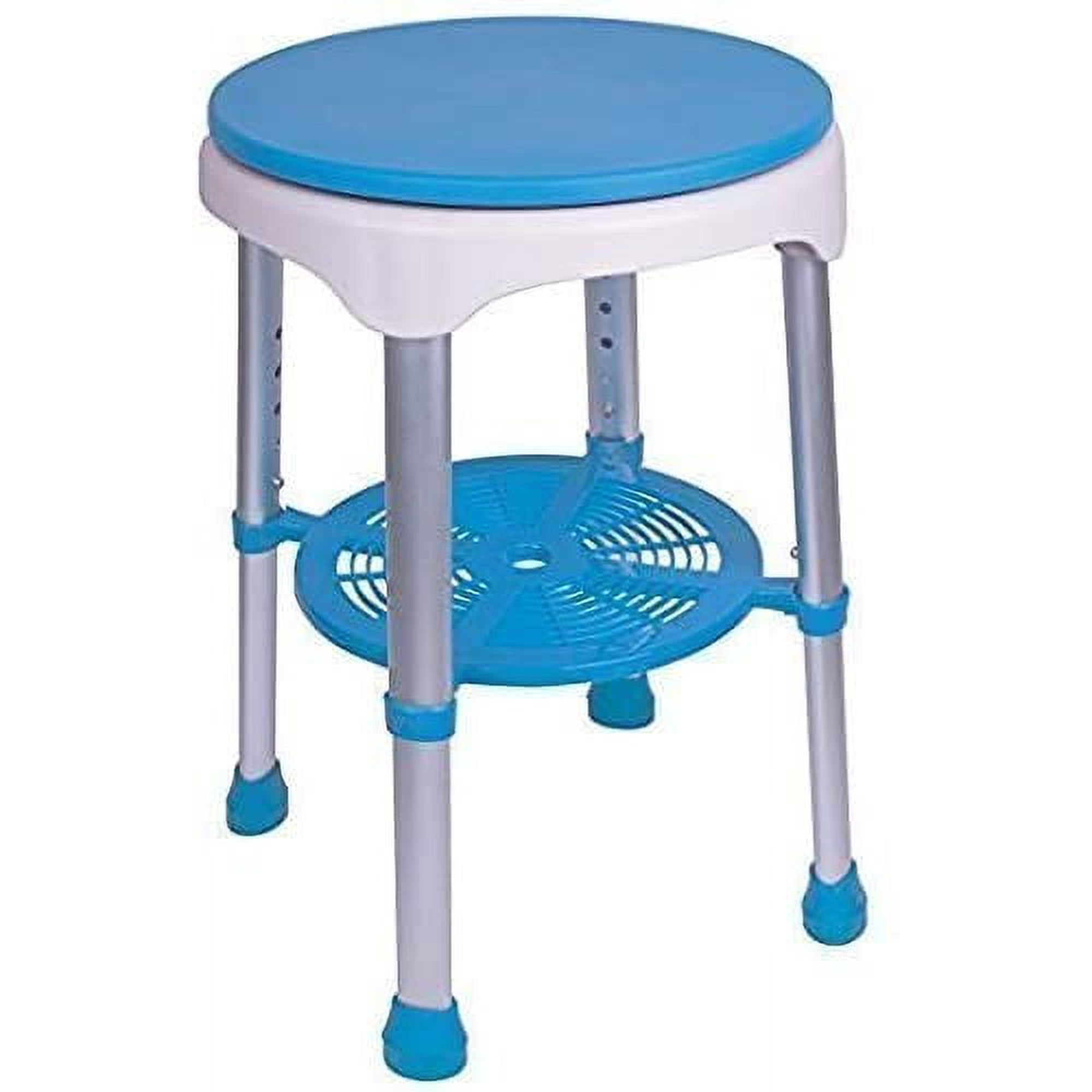 Healthline Easy Swivel Shower Stool with 360 Degree Padded Rotating Seat, Adjustable Round Stool Bath Bench, 350 lbs Capacity, White with Blue