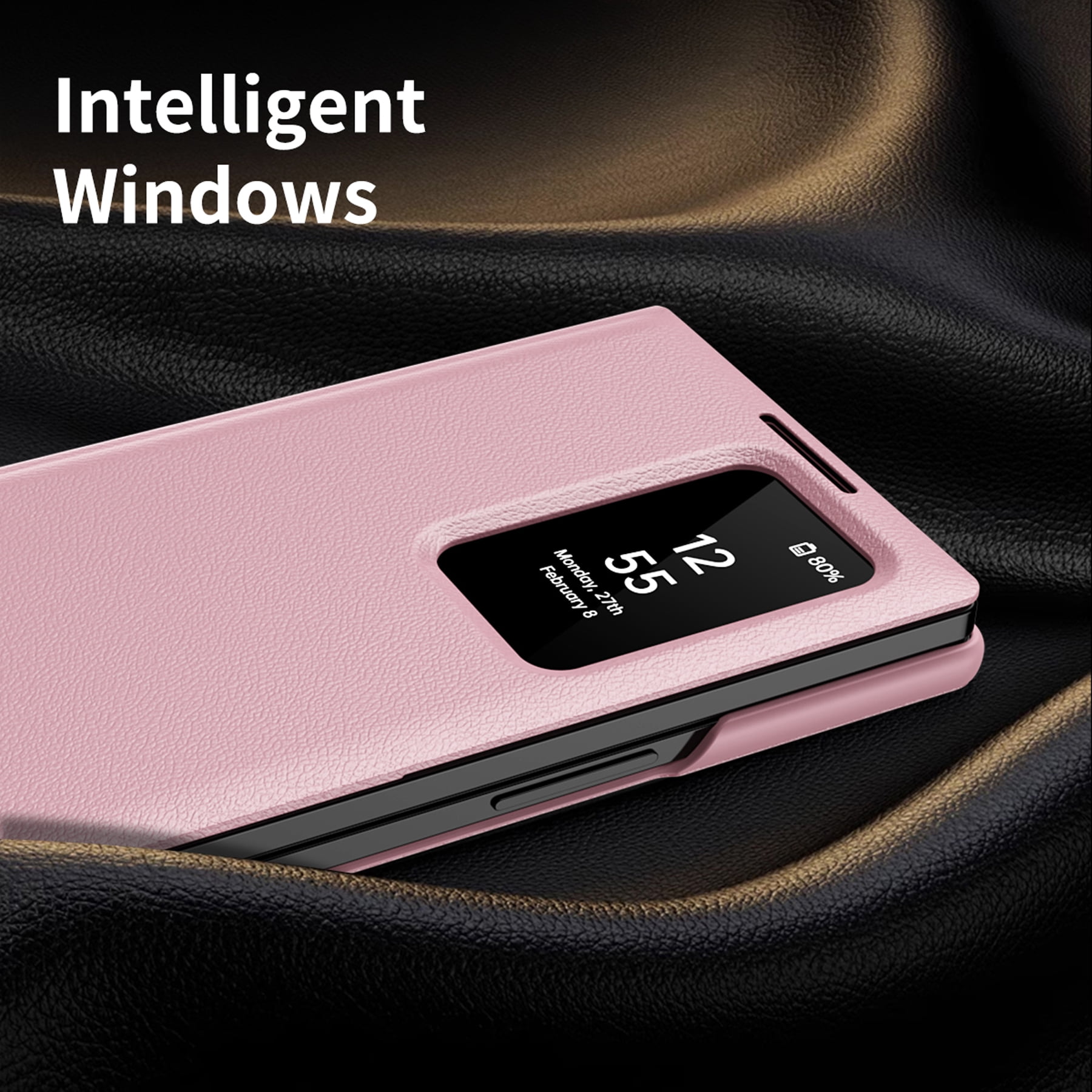 For Samsung Galaxy Z Fold 7 Case PU Leather Flip Case,With Intelligent Window,With Card Holder,Anti-fall Rugged Shockproof Protective Phone Case Cover for Samsung Galaxy Z Fold 7,Pink