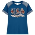 thumbnail image 4 of USA 250th Anniversary Patchwork Tee Short Sleeve Printed Crew Neck Loose Fit Blue XXXXXL, 4 of 5