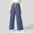 thumbnail image 2 of Wutalume Women's Waffle Knit Casual Pants with Relaxed Loose Fit, Elastic Waistband and Adjustable Drawstring for Everyday Comfort and Daily Wear ,Navy 2XL, 2 of 5